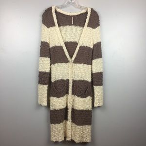 Free People Brown & White Long Knit Cardigan | M